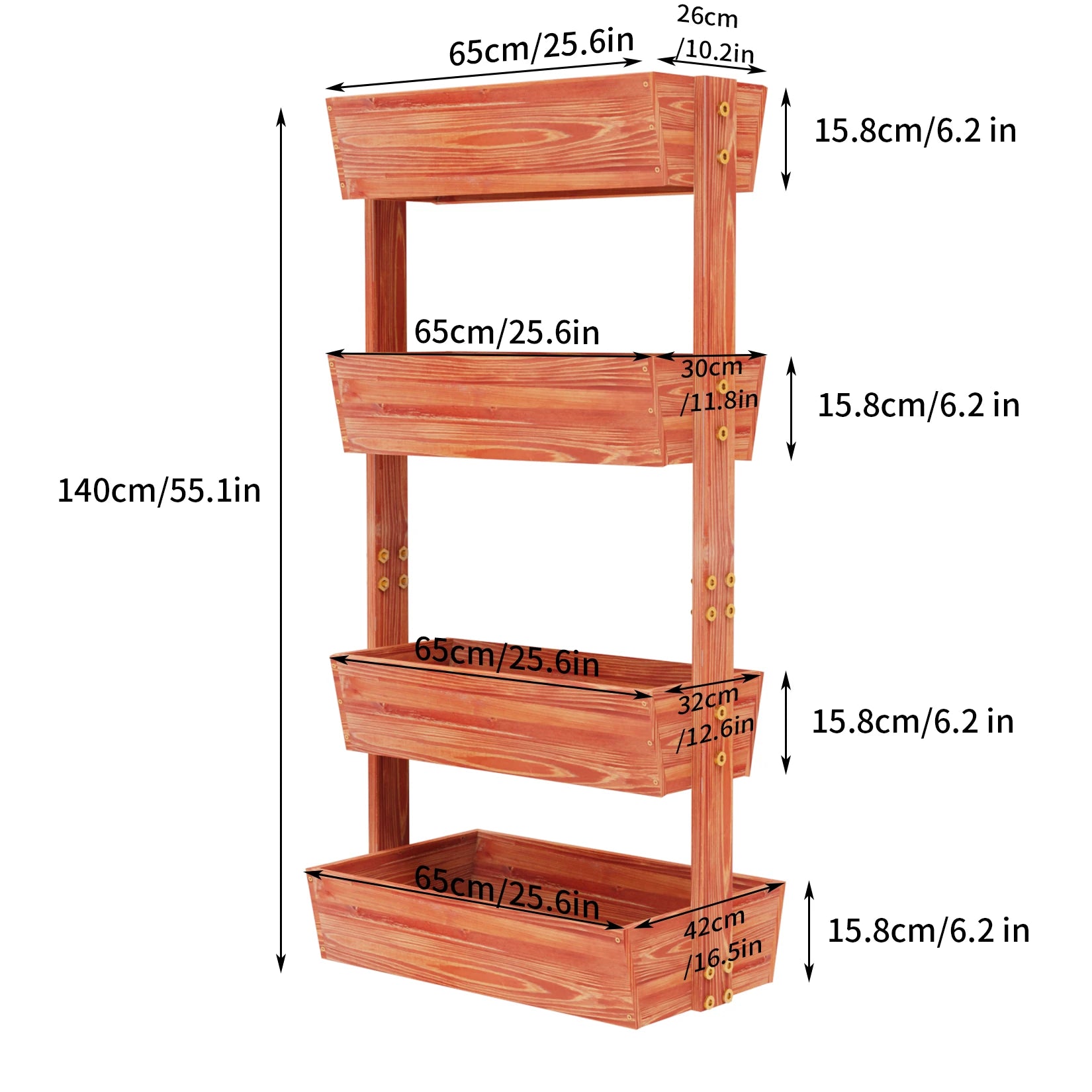 Vertical Garden Planter - Wooden showing dimensions