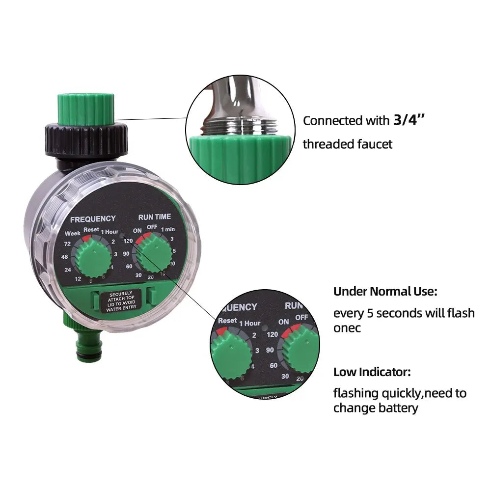 Water Timer showing hose connection size