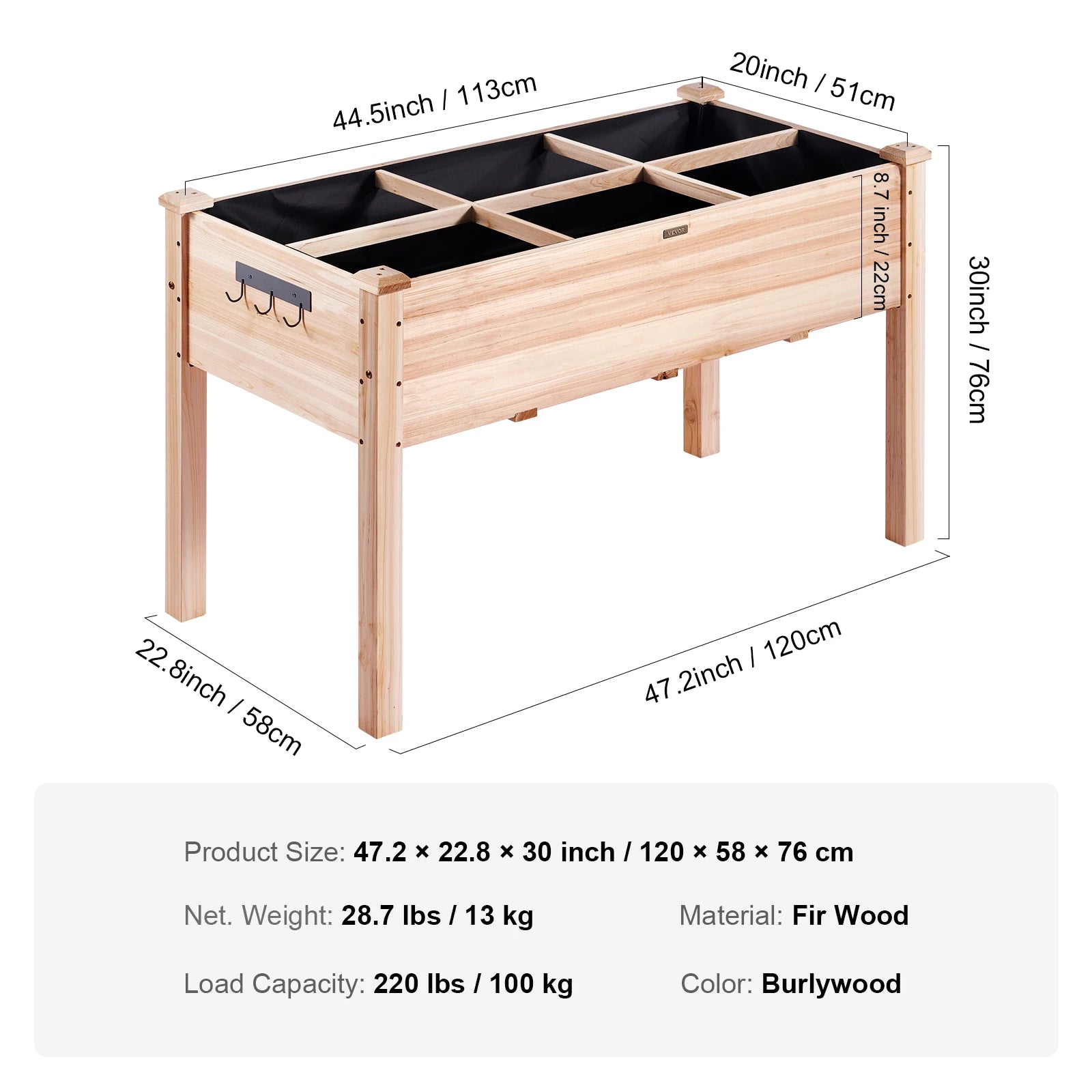 Raised Garden Bed With Legs - Large with dimensions